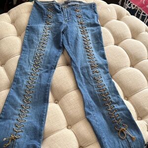 Mudd Vintage Y2K Blue Denim Lace-Up Wide Leg Jeans